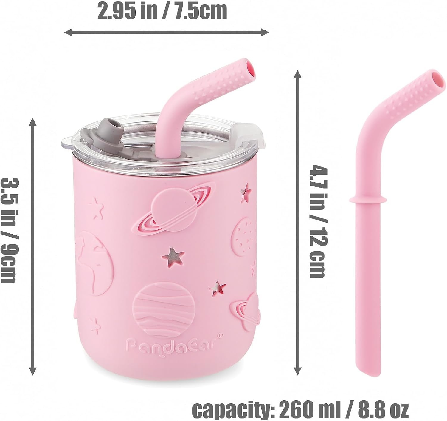 image:imagePandaEar 3 Pack Stainless Steel Toddler Cups with Lids amp Silicone Sleeves Stainless Steel Toddler Tumbler with Straw Stopper 88 oz PinkBluePurple