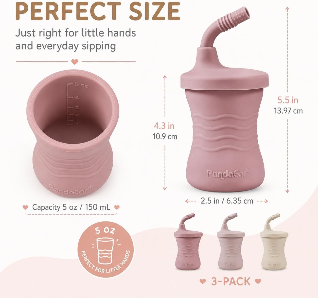 image:imagePandaEar 3Pack Silicone Baby Straw Cup 5oz Sippy Cup for 6 Month Old