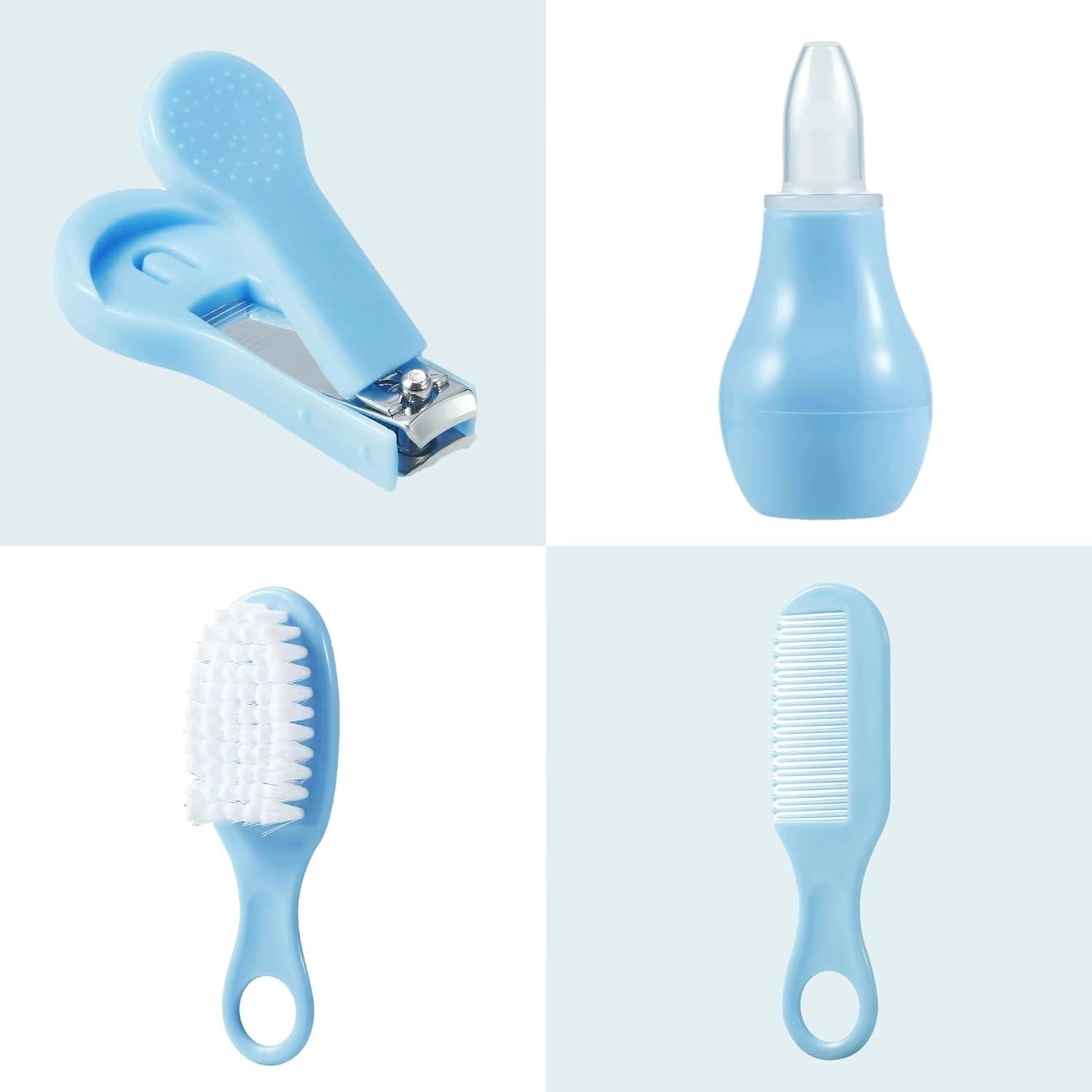 image:imagePandaEar Baby Healthcare amp Grooming Kit Baby Safety Set Comb Brush Finger Toothbrush Nail Clippers Scissors Nasal Aspirator Nursery Care Kit BlueBlue