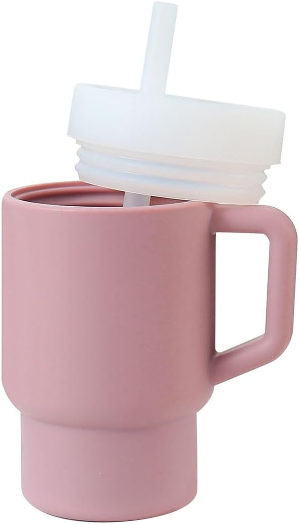 image:imagePandaEar Kids Tumbler Silicone Toddler Cup with Straw and Handle 95oz SpillProof Training Cup for Baby BPAFree Easy to Clean Blue BluePink