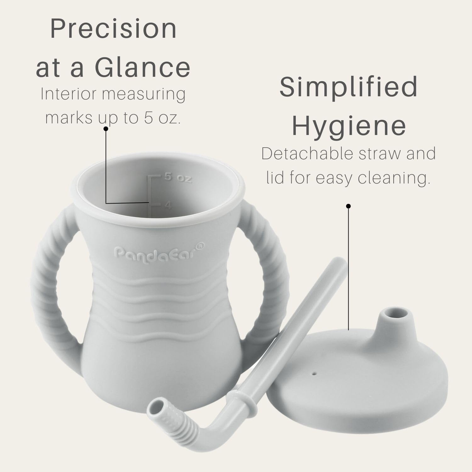 image:imagePandaEar Silicone Training Cup 2 Pack Baby Drinking Sippy Cups with Handles amp Straw for Baby and Toddler 6 Months PinkampGreyPinkGrey