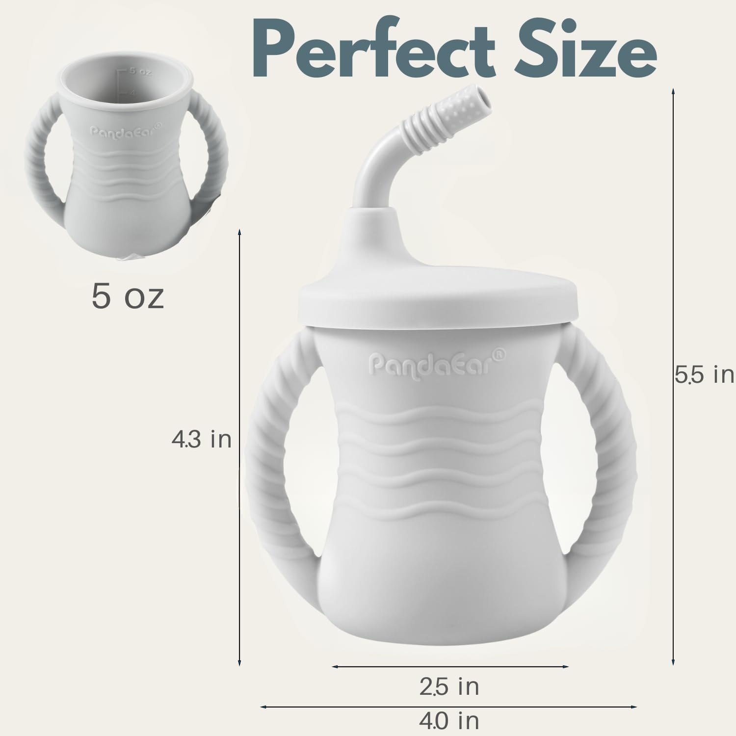 image:imagePandaEar Silicone Training Cup 2 Pack Baby Drinking Sippy Cups with Handles amp Straw for Baby and Toddler 6 Months PinkampGreyPinkGrey