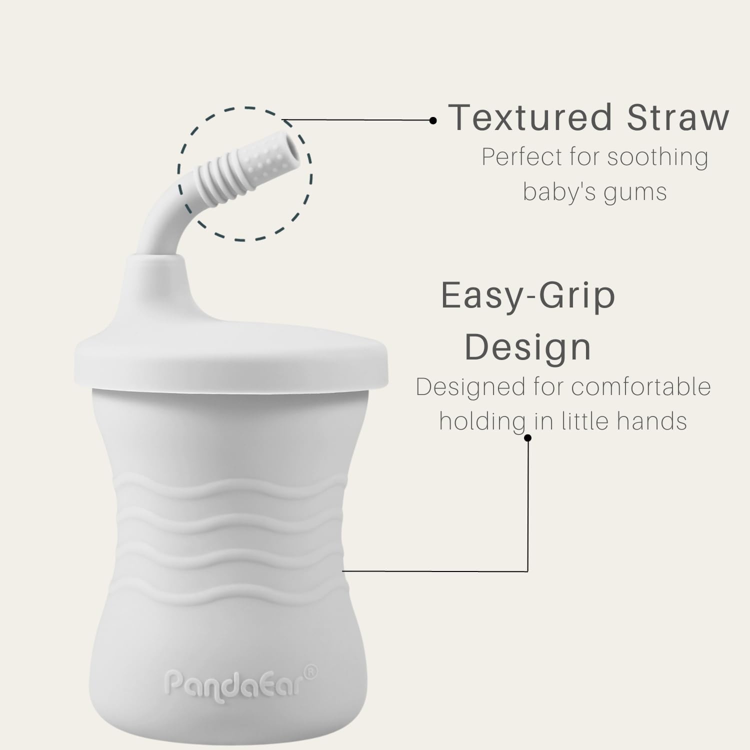 image:imagePandaEar Silicone Training Cup 3 Pack Baby Drinking Sippy Cups with Straw for Baby and Toddler 6 Months BrownPinkGrayDark BlueLight BlueGray