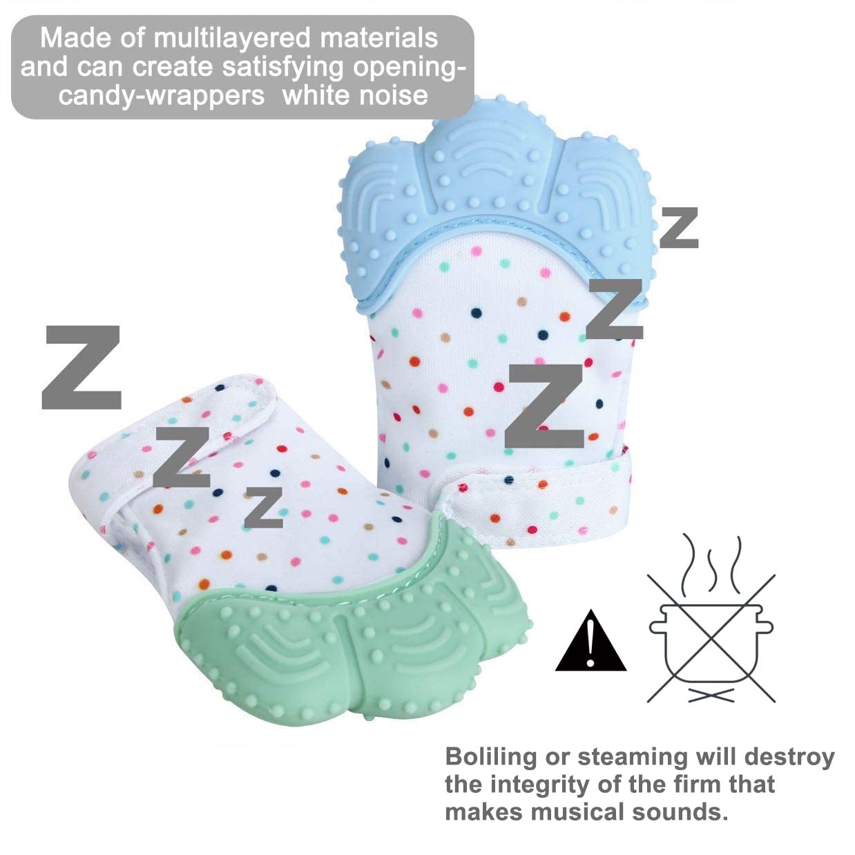 image:imagePandaEar Soothing Teething Mitten 2 Pack Pain Relief Protection Glove Stimulating Teether 012 Months Blue GreenBlue Green