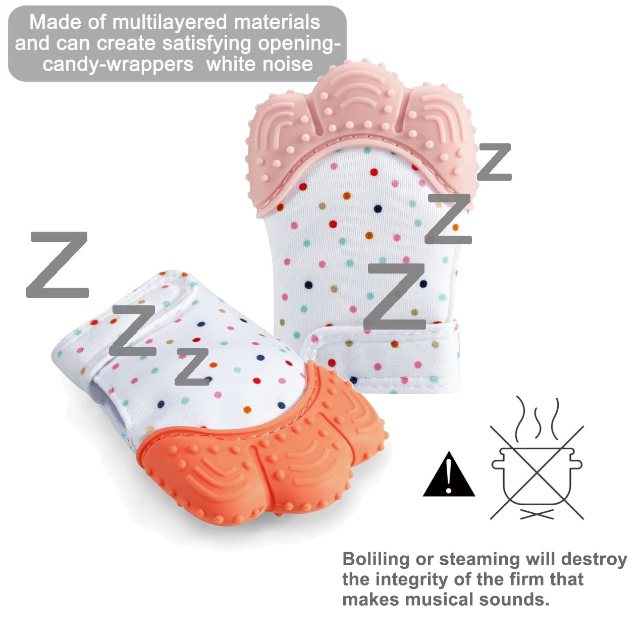 image:imagePandaEar Soothing Teething Mitten 2 Pack Pain Relief Protection Glove Stimulating Teether 012 Months Blue GreenOrange Pink