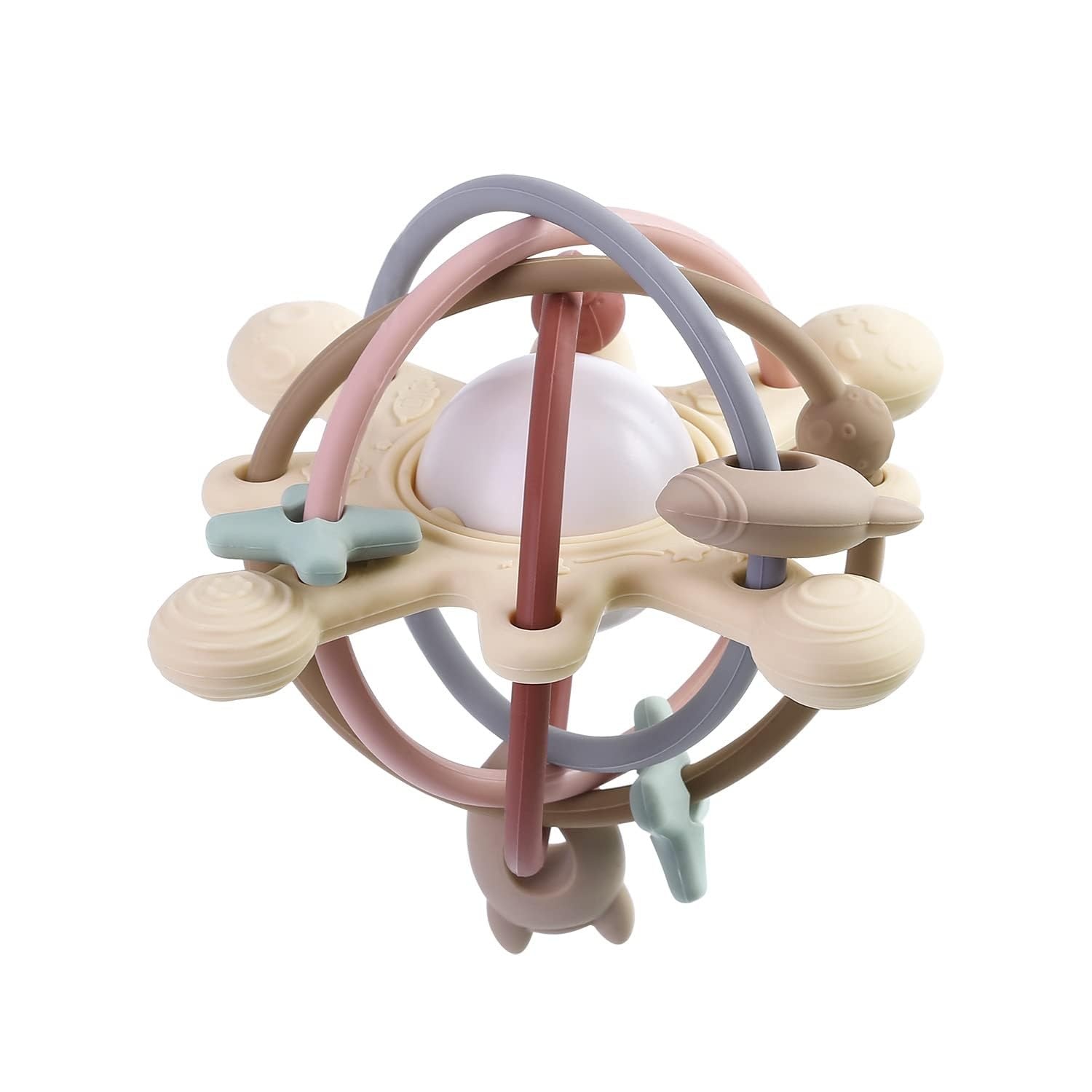 image:imagePandaEar Space Planet Baby Sensory Teether Toy Manhattan Rattle Ball for 06 612 Months Food Grade Freezer Safe Silicone Montessori Infant Learning Grasping Toy for Gums Relief amp Motor Skills