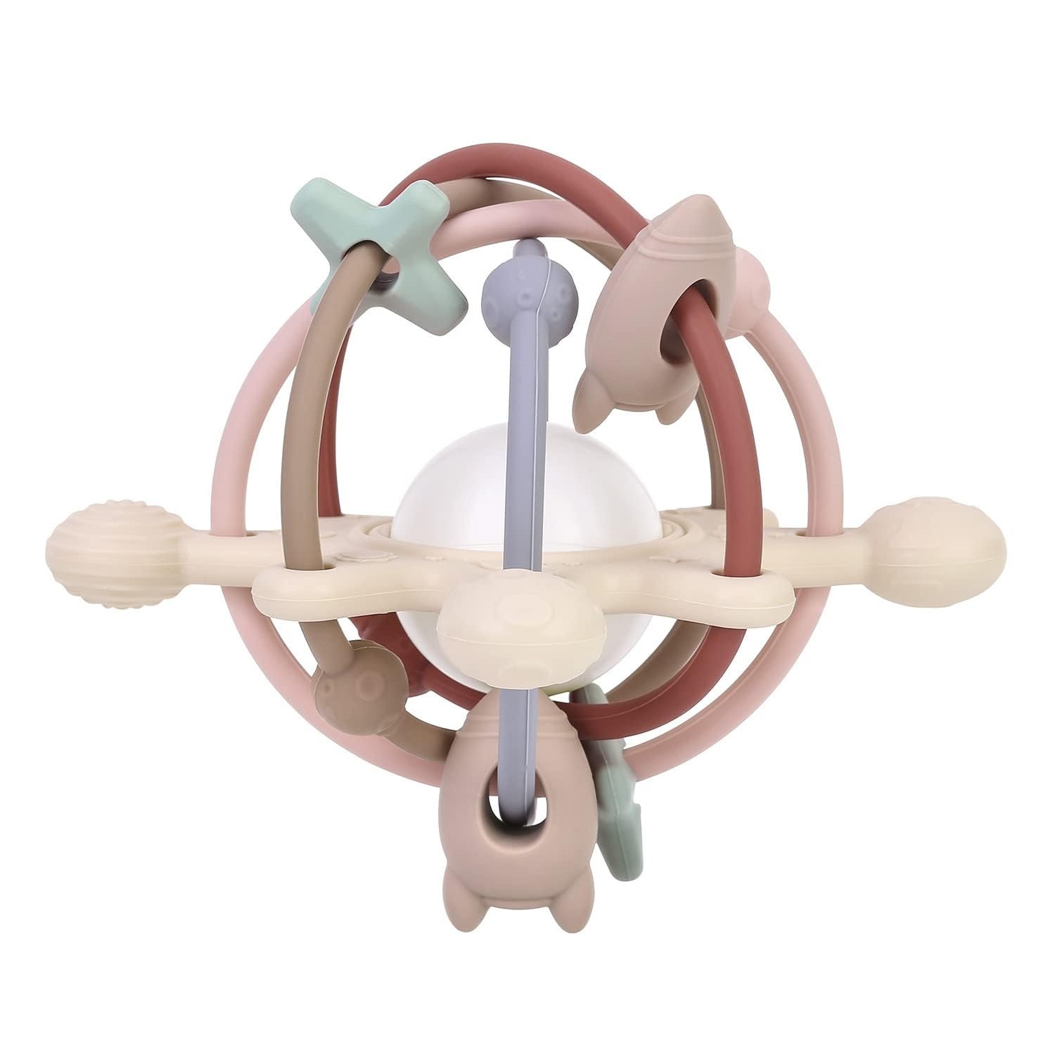 image:imagePandaEar Space Planet Baby Sensory Teether Toy Manhattan Rattle Ball for 06 612 Months Food Grade Freezer Safe Silicone Montessori Infant Learning Grasping Toy for Gums Relief amp Motor Skills