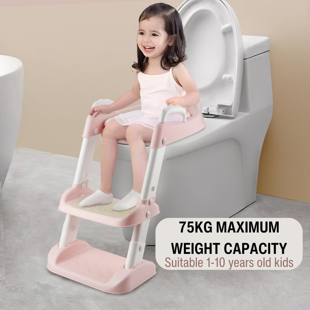 image:imagePandaEar Toilet Potty Training Seat with Step Stool Ladder Comfortable Safe Potty Seat with AntiSlip Pads Ladder for Kids Boys Girls Toddlers GreyPink