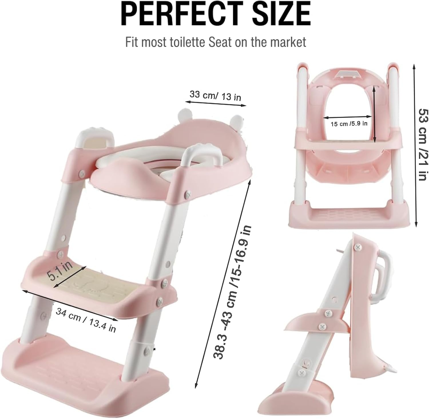 image:imagePandaEar Toilet Potty Training Seat with Step Stool Ladder Comfortable Safe Potty Seat with AntiSlip Pads Ladder for Kids Boys Girls Toddlers GreyPink