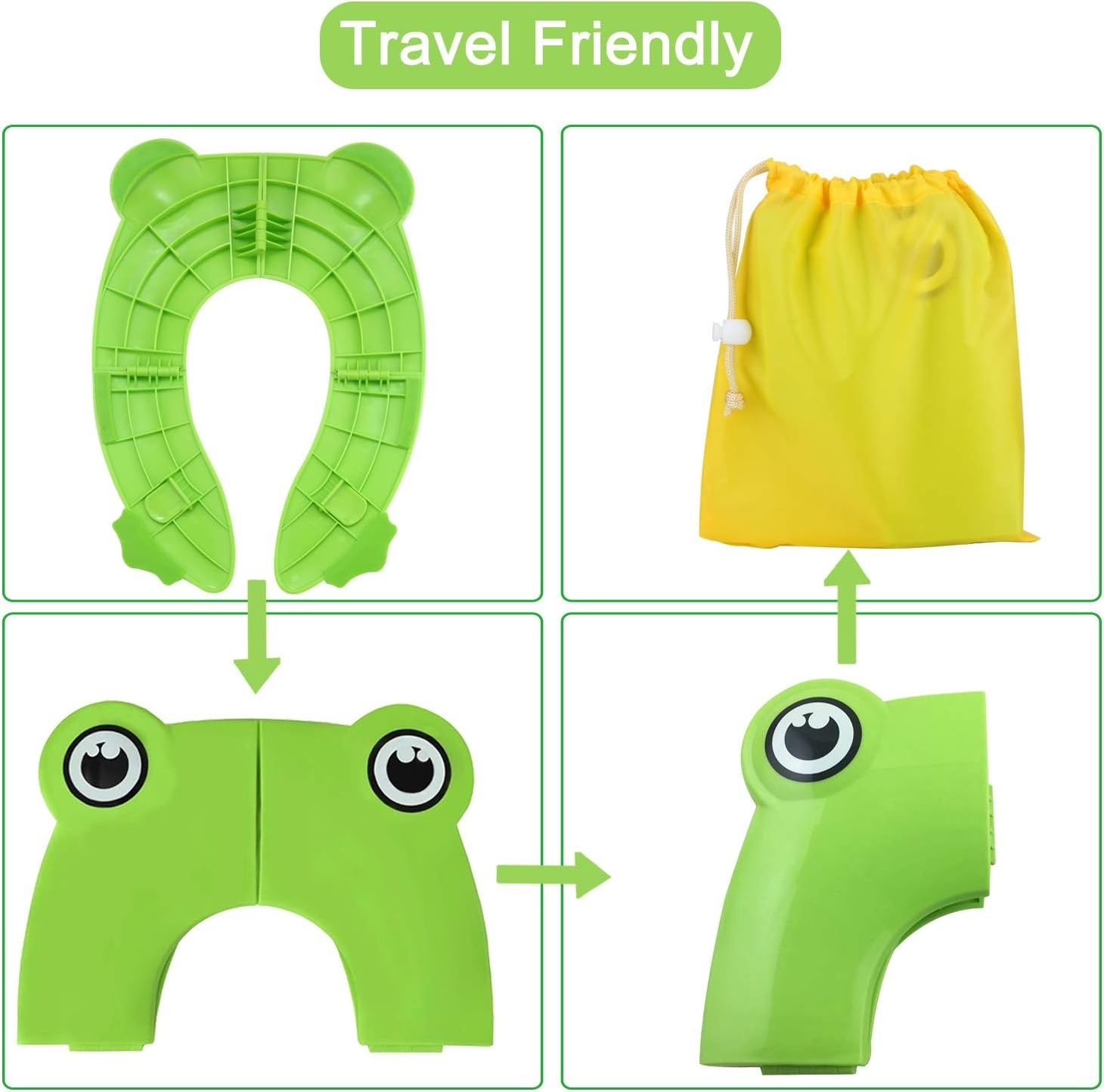 image:imagePandaEar Toilet Seat Cover Folding Travel Toilet Seat for Children and Potty Training Portable Silicone Toilet Seat for Toddlers Boys amp Girls with NonSlip Silicone Pads PandaGreen