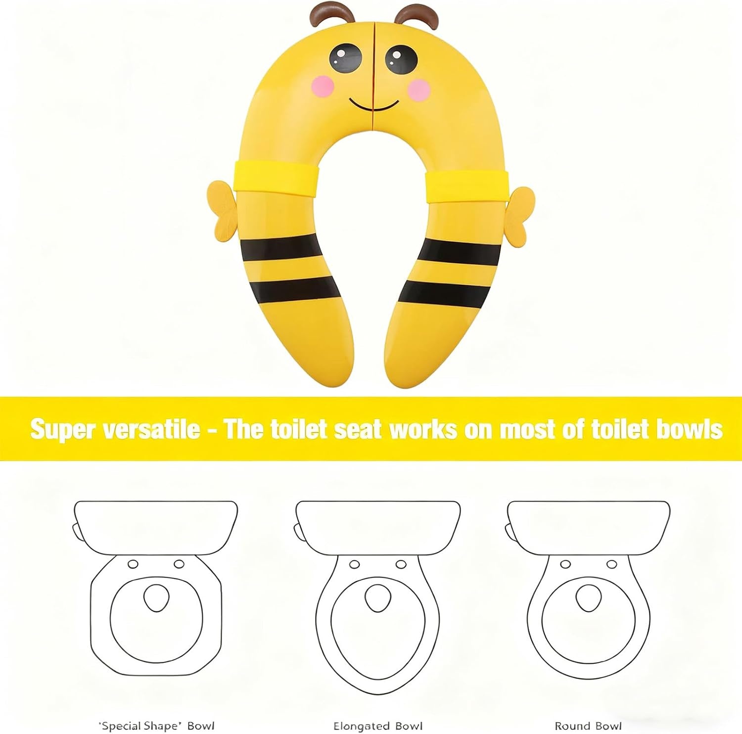image:imagePandaEar Toilet Seat Cover Folding Travel Toilet Seat for Children and Potty Training Portable Silicone Toilet Seat for Toddlers Boys amp Girls with NonSlip Silicone Pads PandaYellow