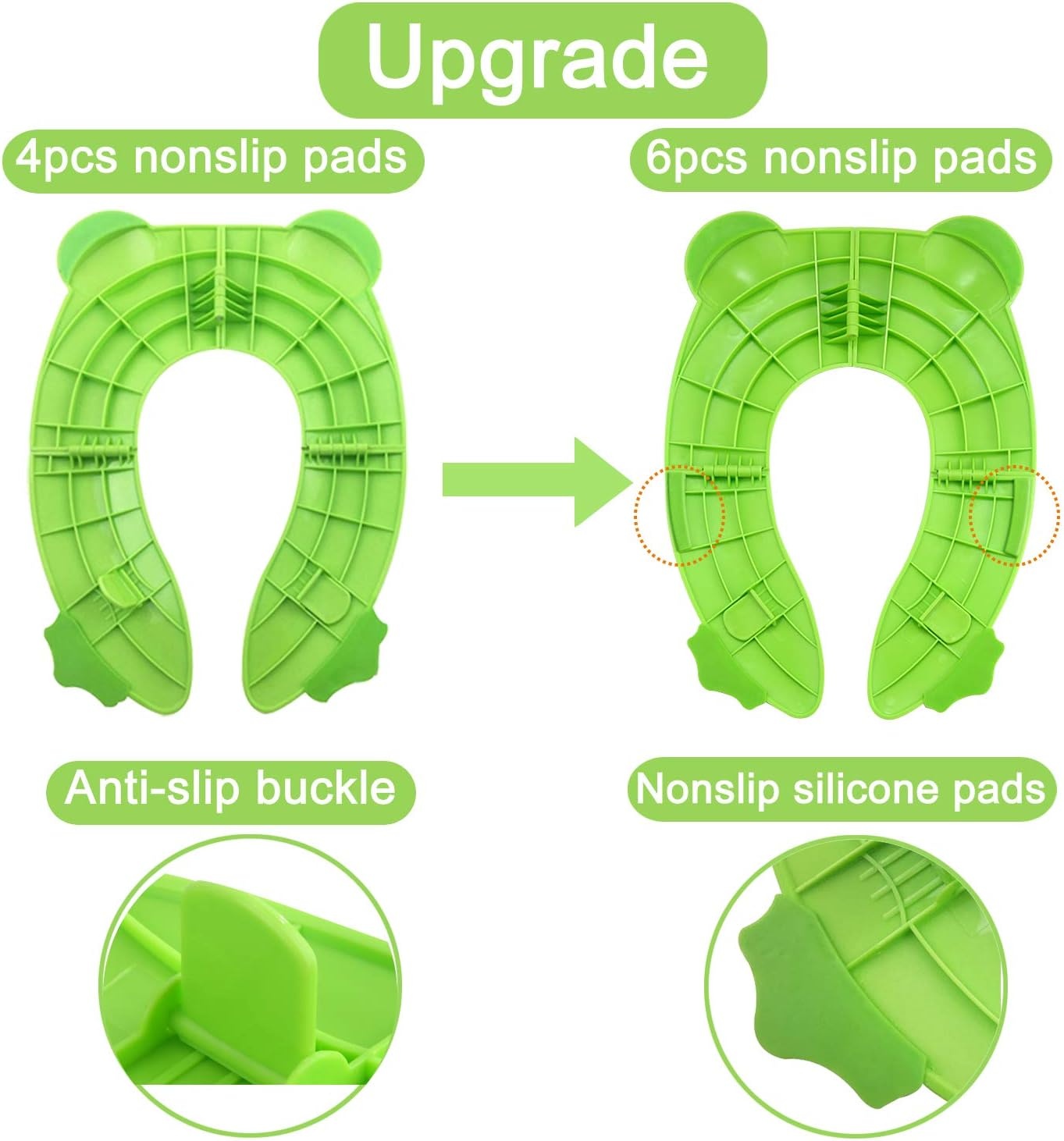 image:imagePandaEar Toilet Seat Cover Folding Travel Toilet Seat for Children and Potty Training Portable Silicone Toilet Seat for Toddlers Boys amp Girls with NonSlip Silicone Pads PandaGreen
