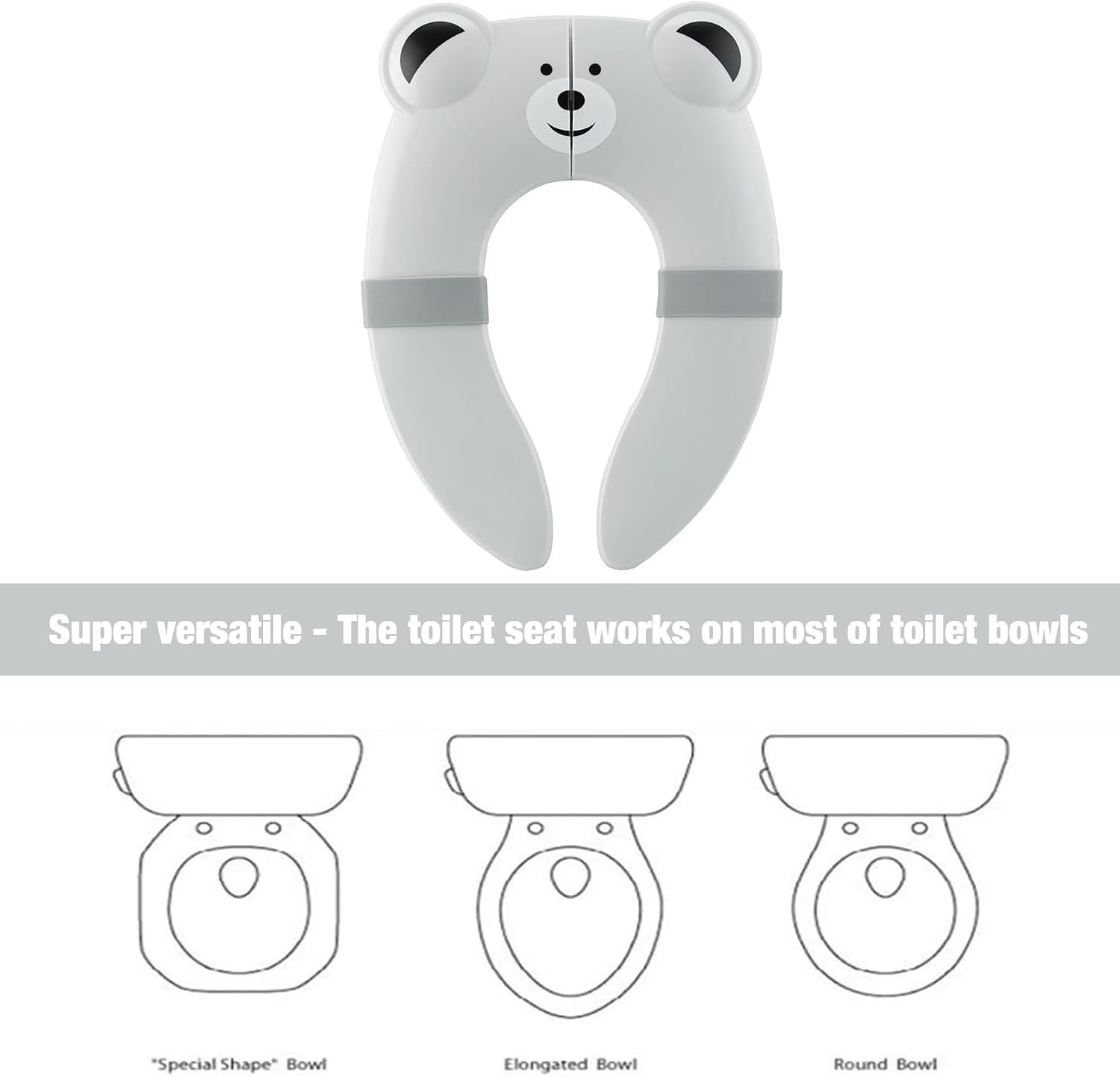 image:imagePandaEar Toilet Seat Cover Folding Travel Toilet Seat for Children and Potty Training Portable Silicone Toilet Seat for Toddlers Boys amp Girls with NonSlip Silicone Pads PandaGray
