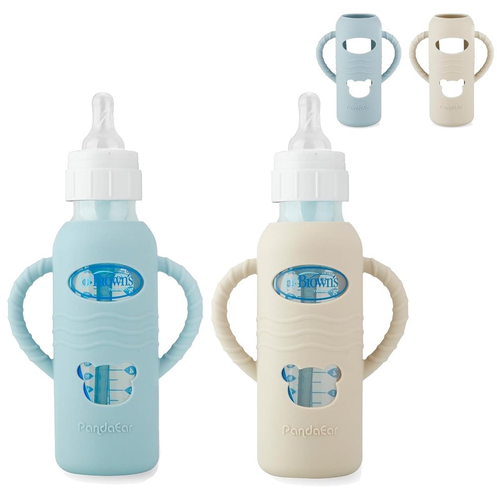 image:imagePandaEar 2 Pack Silicone Sleeves for Dr Browns 8oz Glass Baby Bottles AntiDrop Protective Bottle Covers with Handles HeatResistant amp Easy to Grip