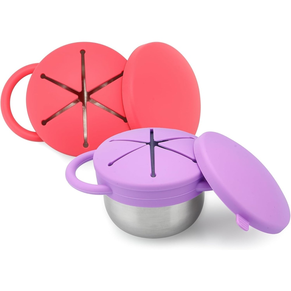 image:imagePandaEar 2 Pack Stainless Steel Toddler Snack Cups Spill Proof BPA Free