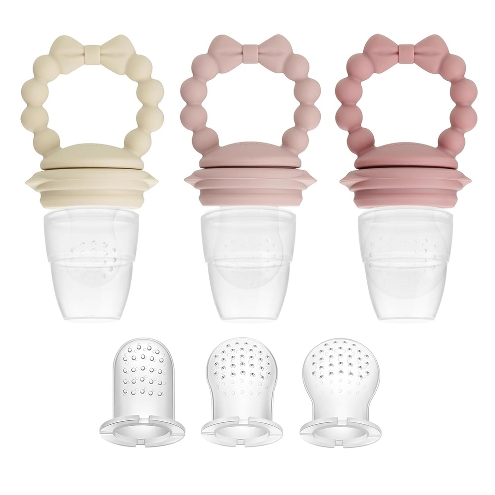 image:imagePandaEar 3 Pack Baby Fruit Food Feeder Pacifier with 3 Different Sized Pouches Silicone Teether for Purees amp Breast Milk BPA Free Infant Solid Food Essentials for Babies 312 Months Bow Series
