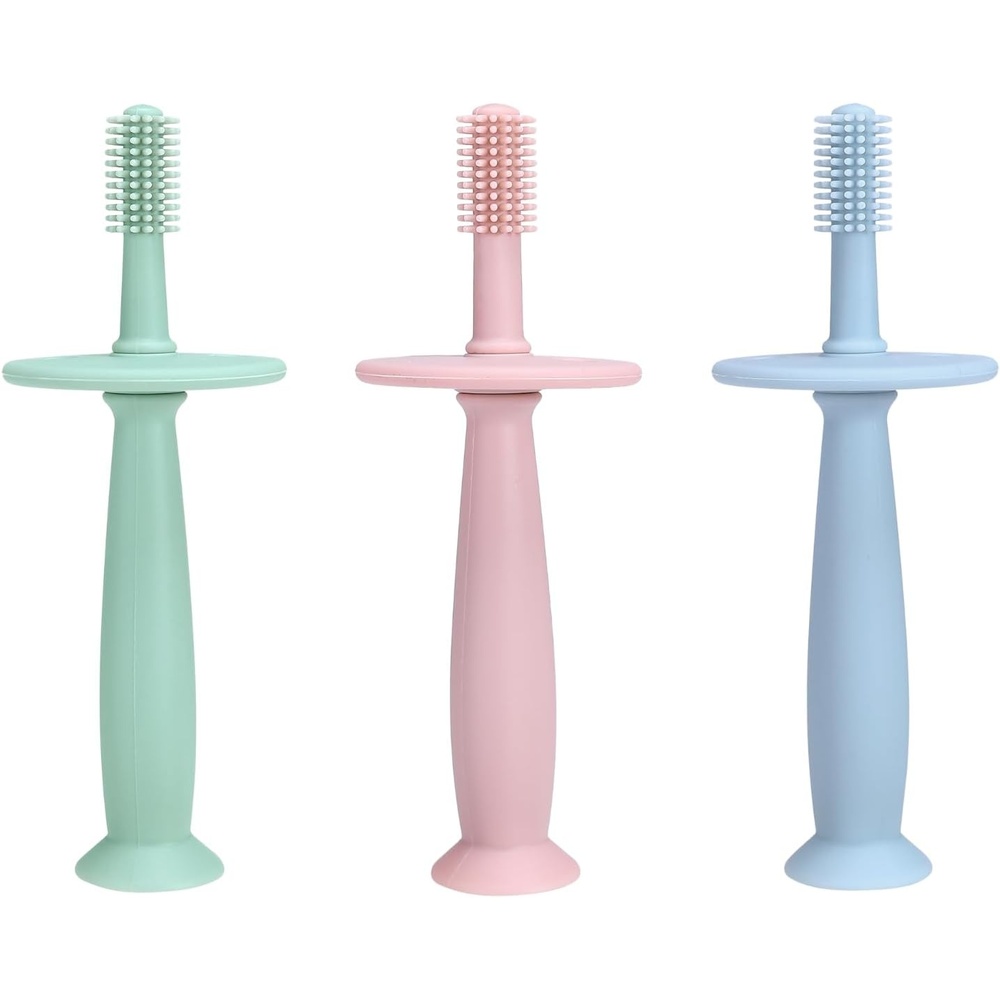 image:imagePandaEar 3 Pack Silicone Baby Toothbrush Teethers Teething Toys Training Oral Care for Infants 012 Months