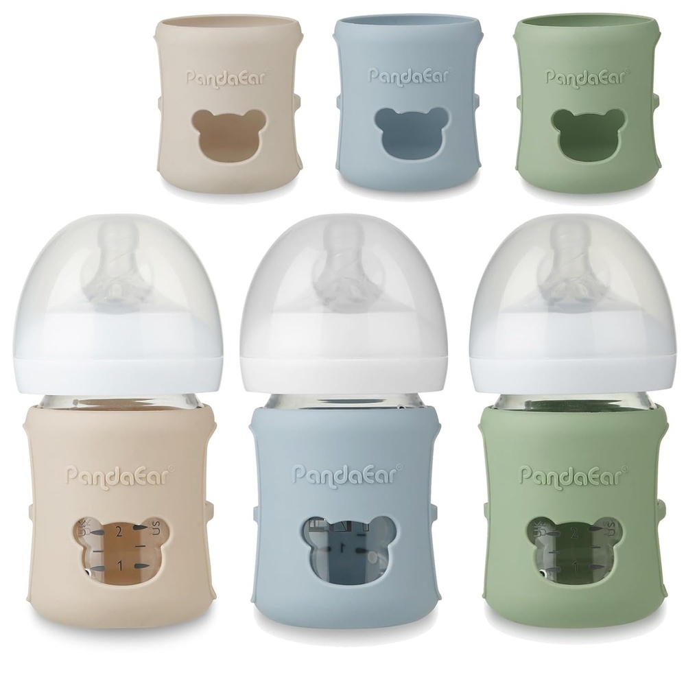 image:imagePandaEar 3 Pack Silicone Sleeves for Philips Avent Natural Glass Baby Bottles 4 oz Shatterproof AntiBreakage and Heat Resistant Bottle Holder BPAFree Compatible with 4 oz Avent Glass Bottles