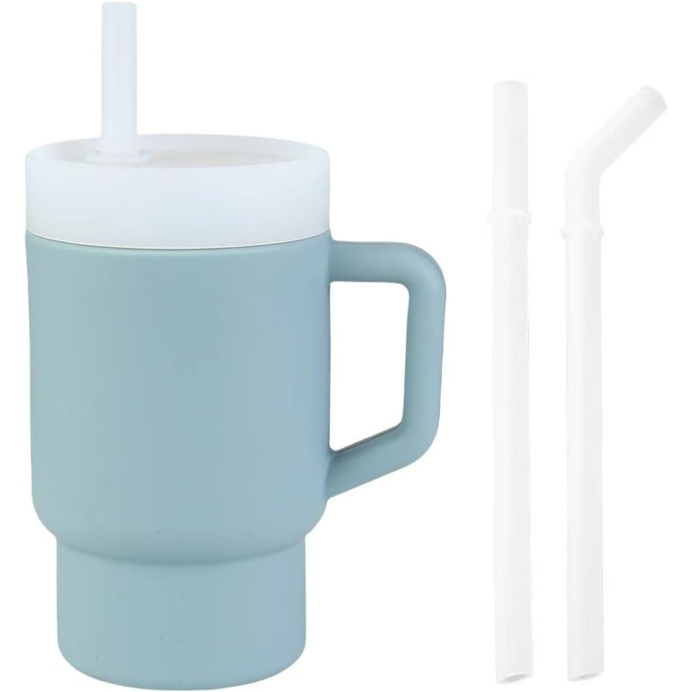 image:imagePandaEar Kids Tumbler Silicone Toddler Cup with Straw and Handle 95oz SpillProof Training Cup for Baby BPAFree Easy to Clean Blue BlueBlue