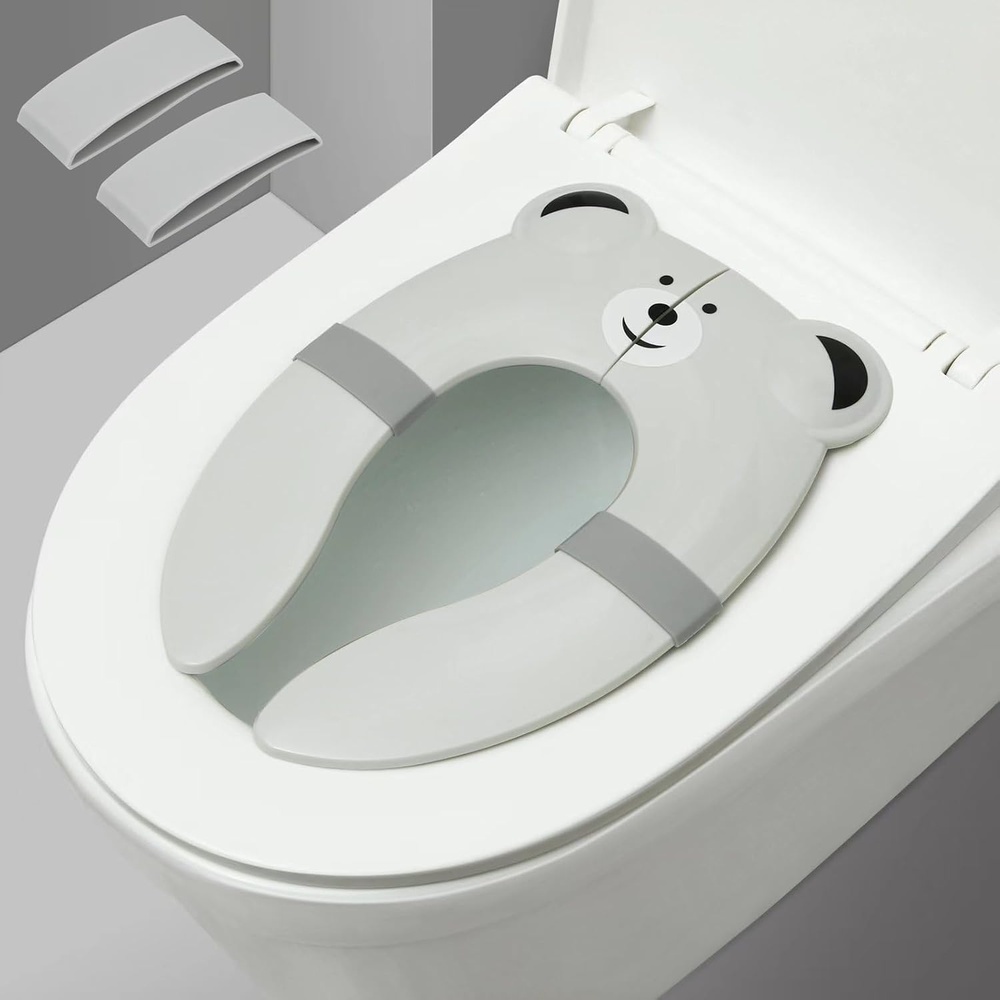 image:imagePandaEar Toilet Seat Cover Folding Travel Toilet Seat for Children and Potty Training Portable Silicone Toilet Seat for Toddlers Boys amp Girls with NonSlip Silicone Pads PandaGray