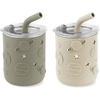 PandaEar 2 Pack Stainless Steel Cups with Lids & Silicone Sleeves | 8.8 oz Spill Proof Sippy Cups with Straw Stopper & Teething-Friendly Straws for Kids Children Ages 3+ (Beige & Khaki)(Beige & Khaki)