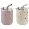 PandaEar 2 Pack Stainless Steel Cups with Lids & Silicone Sleeves | 8.8 oz Spill Proof Sippy Cups with Straw Stopper & Teething-Friendly Straws for Kids Children Ages 3+ (Beige & Khaki)(Beige & Pink)