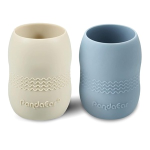 PandaEar 2 Pack100% Tiny Silicone Drinking Training Cup for Baby and Toddler, 3.5oz (Blue/Green)(Blue/White)