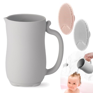 PandaEar Baby Bath Rinse Cup, Silicone Baby Shampoo Rinser with 2 Pack Cradle Cap Brush for Kids Toddler Body Washing (Pink)(Grey)