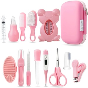 PandaEar Baby Healthcare & Grooming Kit – Baby Safety Set Comb, Brush, Finger Toothbrush, Nail Clippers, Scissors, Nasal Aspirator – Nursery Care Kit (Blue)(13-in-1 Pink)