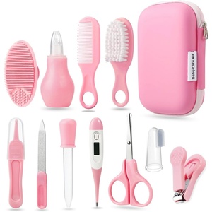 PandaEar Baby Healthcare & Grooming Kit – Baby Safety Set Comb, Brush, Finger Toothbrush, Nail Clippers, Scissors, Nasal Aspirator – Nursery Care Kit (Blue)(12-in-1 Pink)