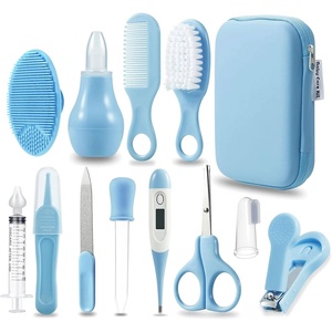 PandaEar Baby Healthcare & Grooming Kit – Baby Safety Set Comb, Brush, Finger Toothbrush, Nail Clippers, Scissors, Nasal Aspirator – Nursery Care Kit (Blue)(Blue)