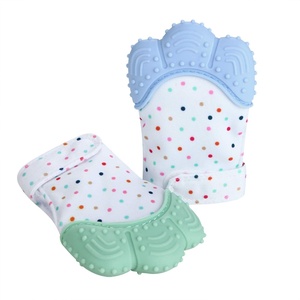 PandaEar Soothing Teething Mitten 2 Pack, Pain Relief, Protection Glove, Stimulating Teether, 0-12 Months (Blue Green)(Blue Green)