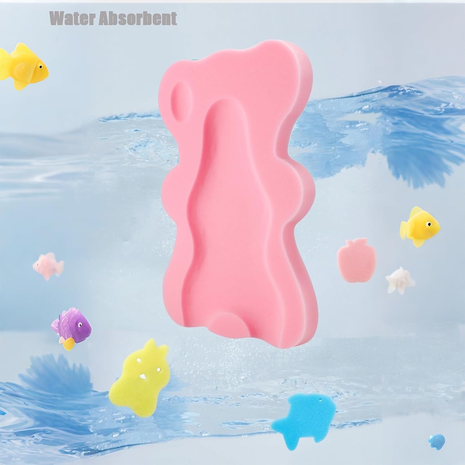 image:imagePandaEar Baby Bath Sponge Infant Soft Sponge Mat Baby Bath Mat Newborn Odor Free Bath Cushion Blue BluePink