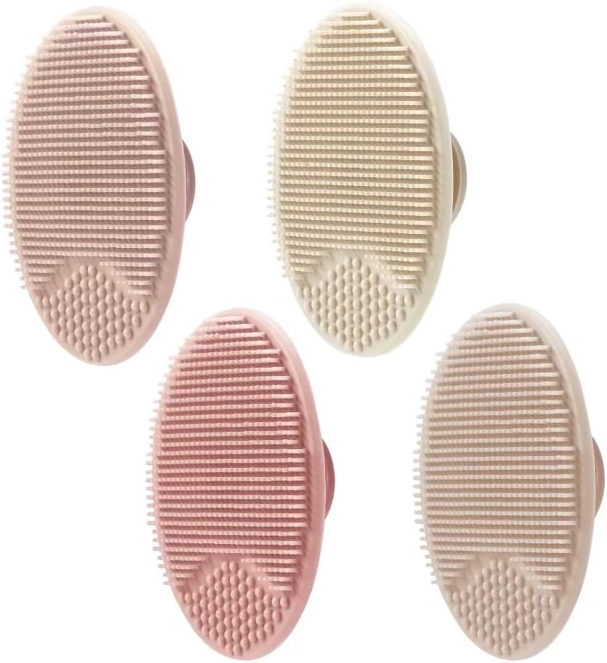 image:imagePandaEar Baby Cradle Cap Brush Silicone Baby Bath Brush Massage Brush Set for Dry Skin Cradle Cap and Eczema 4 Pack BluePink