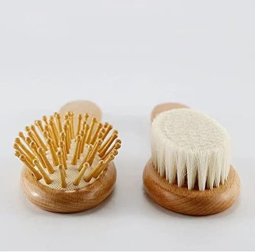 image:imagePandaEar Baby Hair Brush and Comb Set for Newborn Natural Wooden Hairbrush with Soft Goat Bristles Pear Wood Comb and Wooden Massage Brush for Infant Toddler KidsBrown