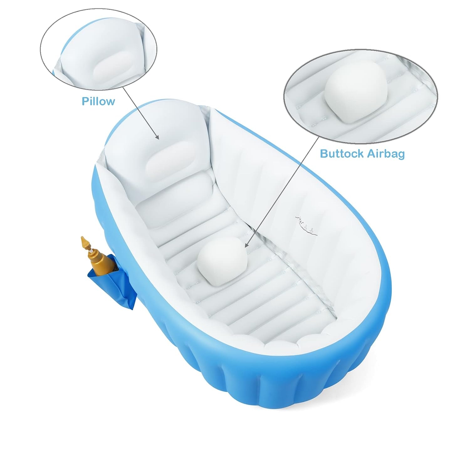 image:imagePandaEar Baby Inflatable Bathtub Portable Travel Baby Infant Bath Tub Toddler Bathtub with Air Pump Foldable NonSlip Shower Basin Mini Air Swimming Pool for Newborn BlueBlue