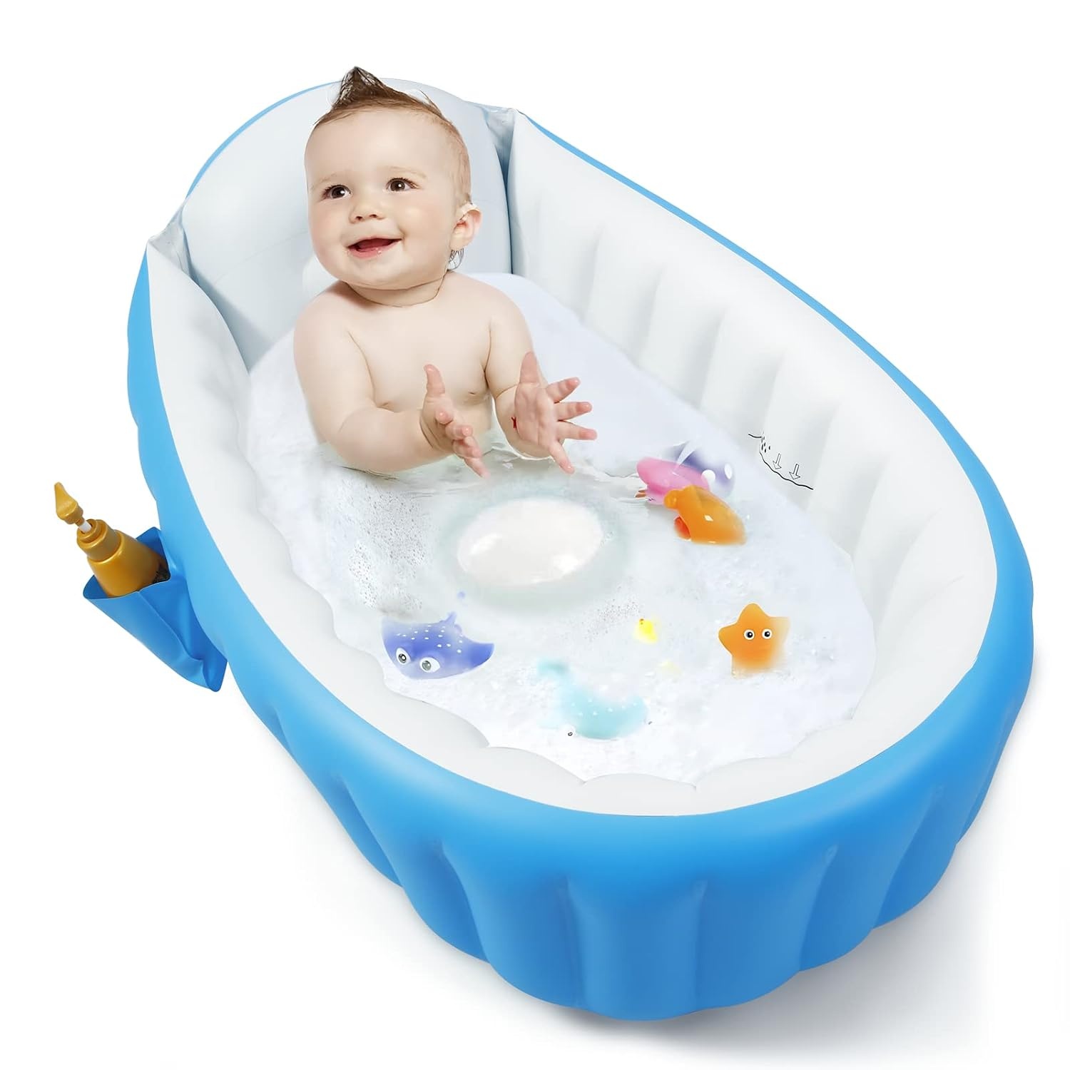 image:imagePandaEar Baby Inflatable Bathtub Portable Travel Baby Infant Bath Tub Toddler Bathtub with Air Pump Foldable NonSlip Shower Basin Mini Air Swimming Pool for Newborn BlueBlue