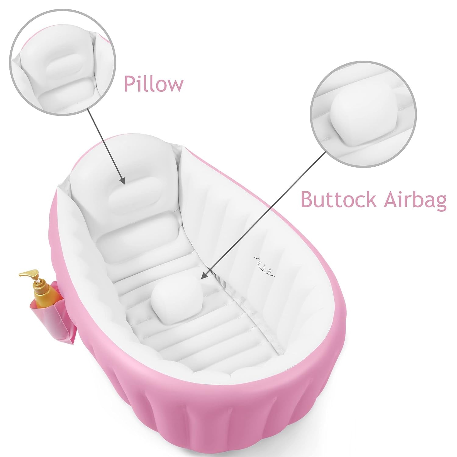 image:imagePandaEar Baby Inflatable Bathtub Portable Travel Baby Infant Bath Tub Toddler Bathtub with Air Pump Foldable NonSlip Shower Basin Mini Air Swimming Pool for Newborn BluePink