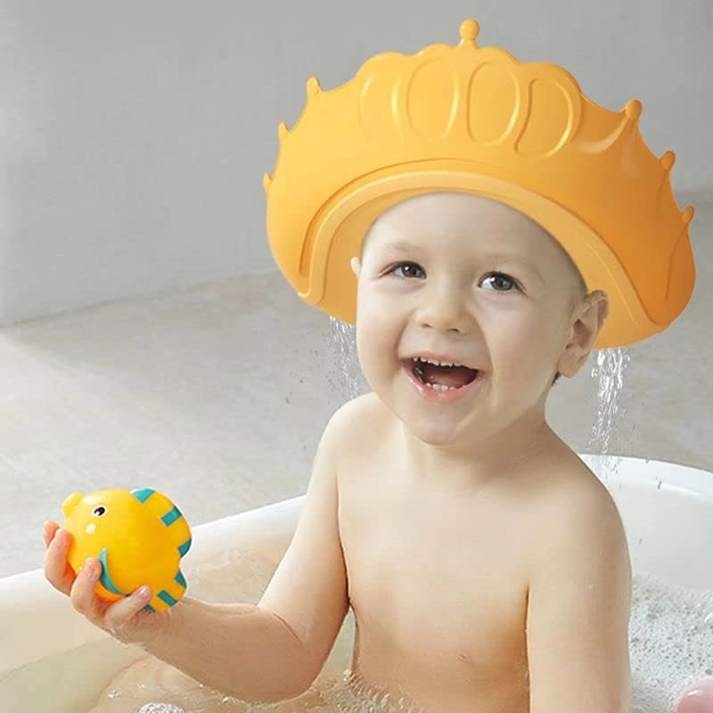 image:imagePandaEar Baby Shower Cap Hair Washing Hat 2 Pack Waterproof Adjustable Silicone Bath Hat for Eye and Ear Protection Cute Crown ShapeBlueOrange