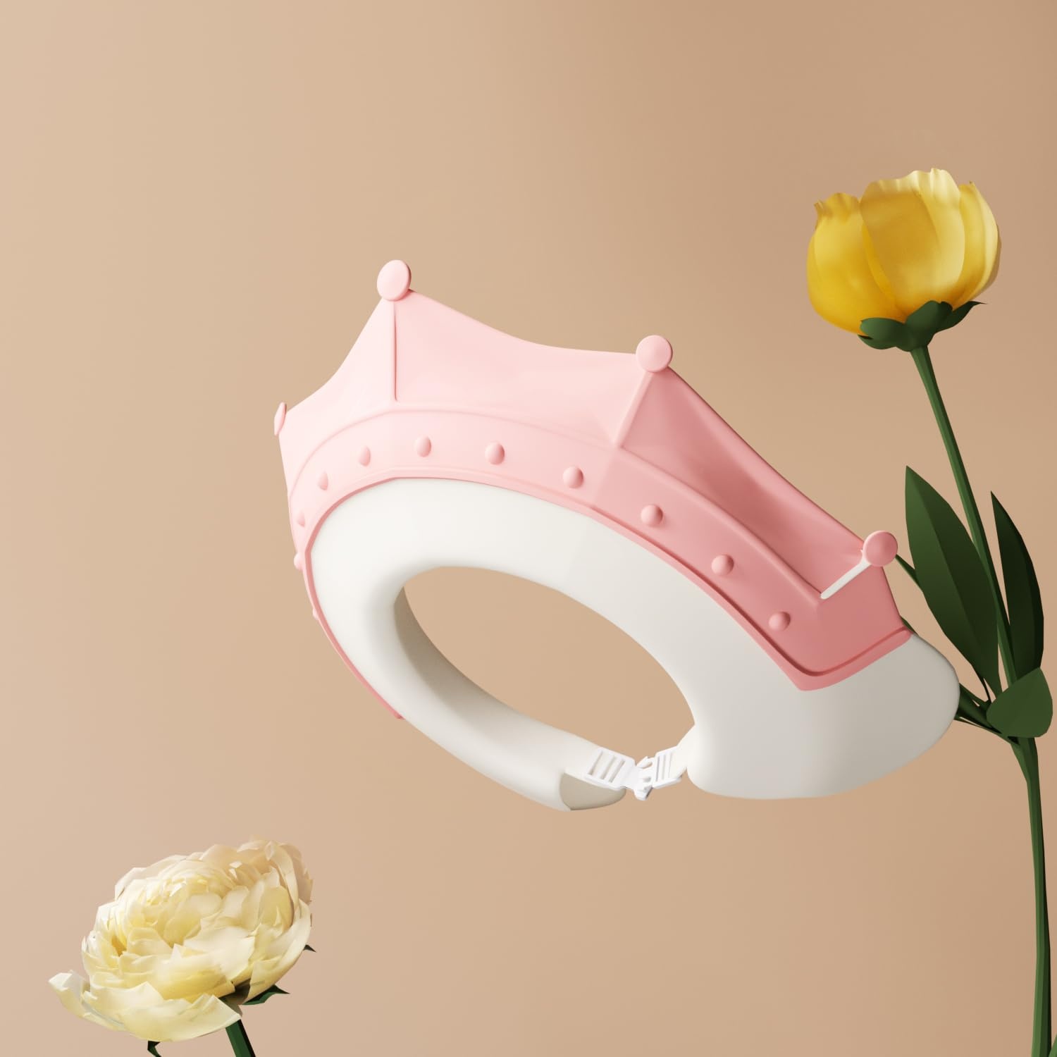 image:imagePandaEar Baby Shower Cap Hair Washing Hat 2 Pack Waterproof Adjustable Silicone Bath Hat for Eye and Ear Protection Cute Crown ShapePinkYellow