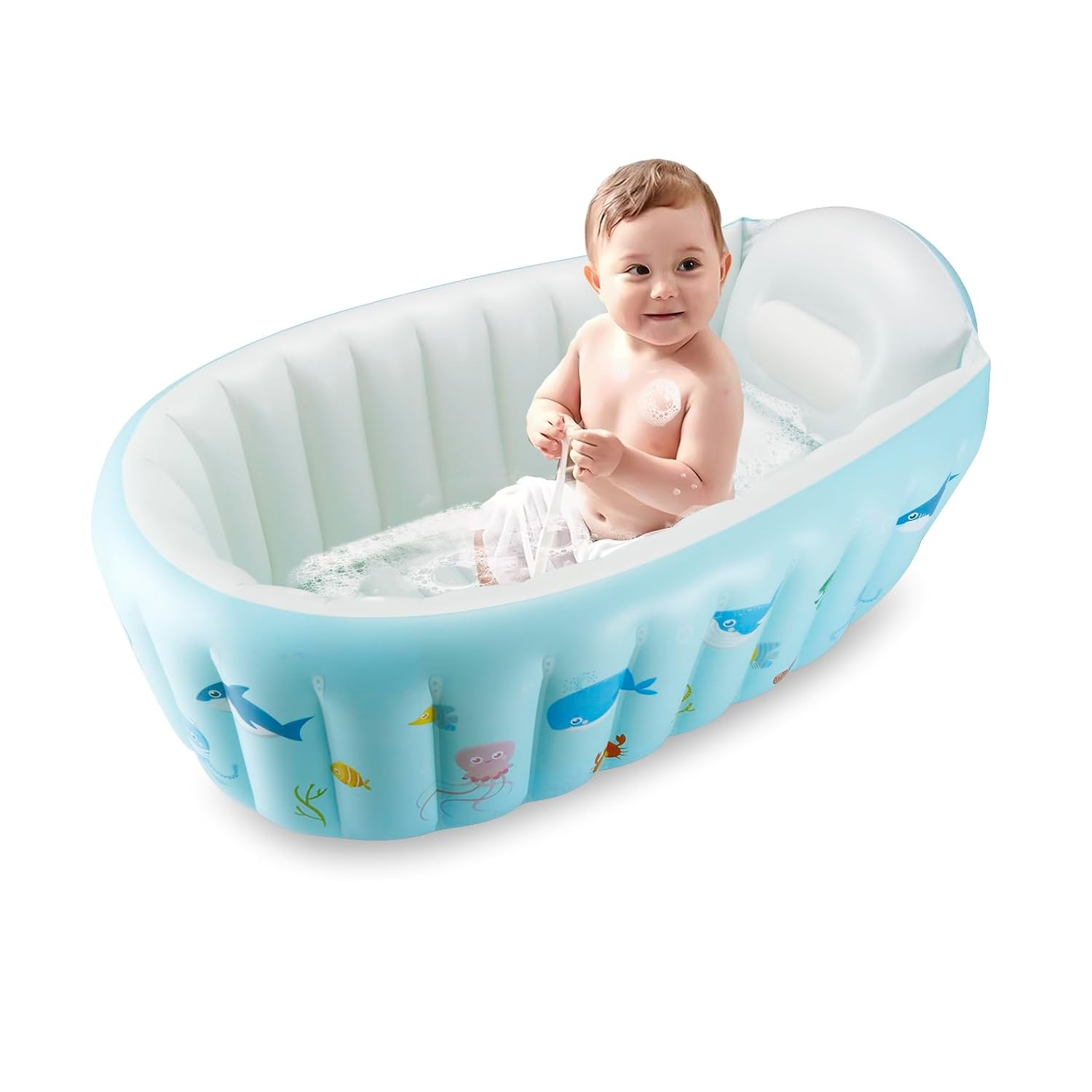 image:imagePandaEar Inflatable Baby Bathtub Portable Travel Bath Tub with Air PumpBlue