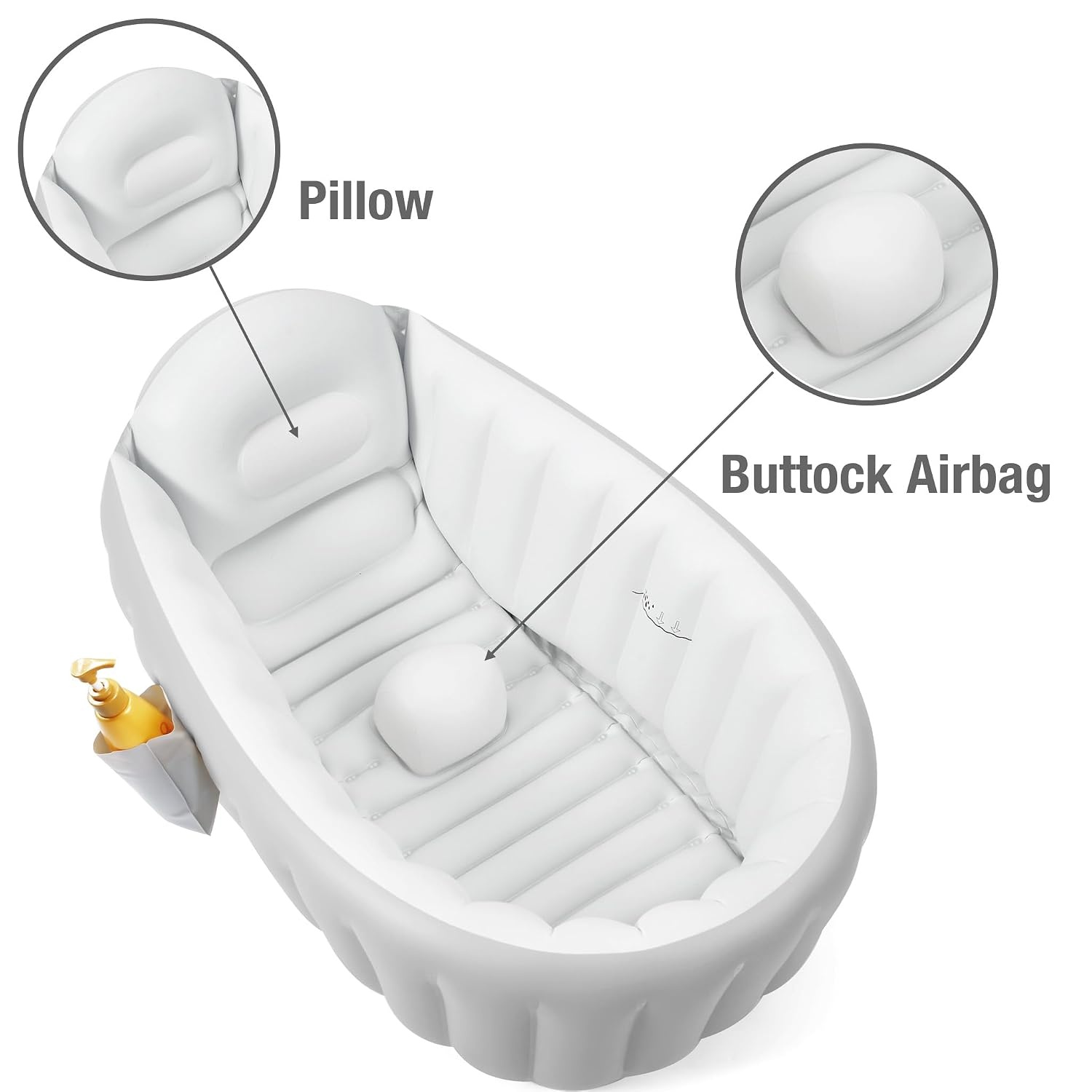 image:imagePandaEar Inflatable Baby Bathtub with Air Pump NonSlip Soft Cushion Bathing Tub for Toddlers amp Infants 036 Months Collapsible TravelFriendly Blow Up Pool with Side Pocket amp Backrest Gray