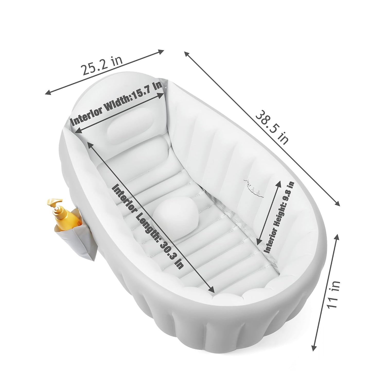 image:imagePandaEar Inflatable Baby Bathtub with Air Pump NonSlip Soft Cushion Bathing Tub for Toddlers amp Infants 036 Months Collapsible TravelFriendly Blow Up Pool with Side Pocket amp Backrest Gray