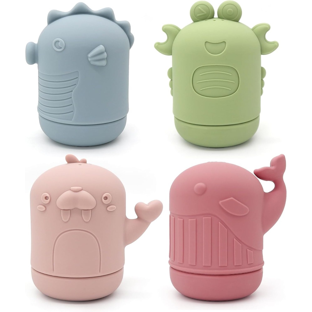 image:imagePandaEar 4 Pack Silicone Bath Toys for Babies 06 612 Months Mold Free Bathtub Toys for Toddlers Kids Infant Non Toxic Swimming Shower Toys for Toddlers 13 A