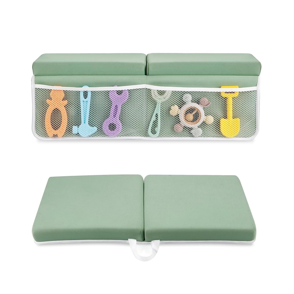 image:imagePandaEar Baby Bath Kneeler amp Elbow Rest Pad Comfortable NonSlip Kneeling Mat Cushion with Toy Organizer Storage Pockets Foldable Foam Mat for Toddler Bathroom Bathing Time GreyGreen