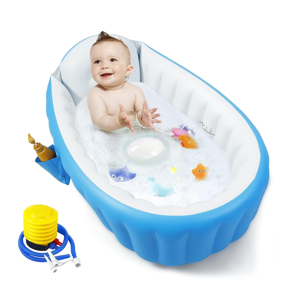 image:imagePandaEar Baby Inflatable Bathtub Portable Travel Baby Infant Bath Tub Toddler Bathtub with Air Pump Foldable NonSlip Shower Basin Mini Air Swimming Pool for Newborn BlueBlue