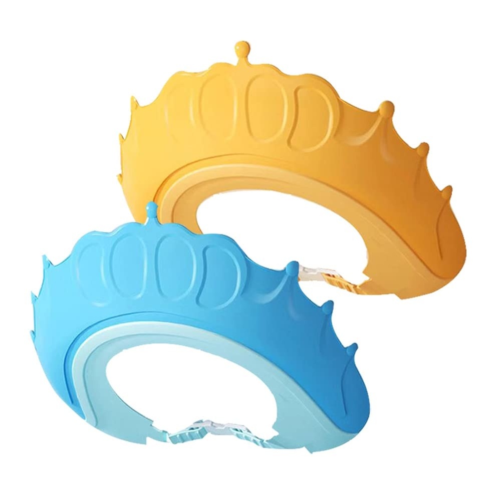 image:imagePandaEar Baby Shower Cap Hair Washing Hat 2 Pack Waterproof Adjustable Silicone Bath Hat for Eye and Ear Protection Cute Crown ShapeBlueOrange