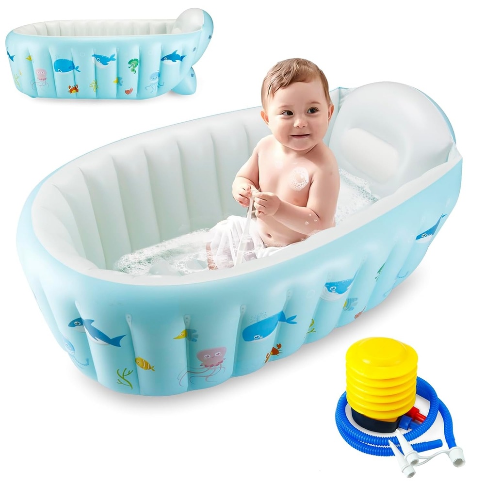 image:imagePandaEar Inflatable Baby Bathtub Portable Travel Bath Tub with Air PumpBlue