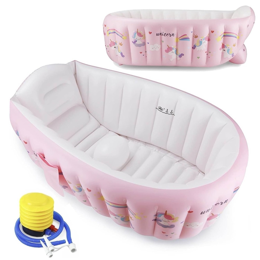 image:imagePandaEar Inflatable Baby Bathtub Portable Travel Bath Tub with Air PumpPink