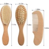 PandaEar Baby Hair Brush and Comb Set for Newborn| Natural Wooden Hairbrush with Soft Goat Bristles, Pear Wood Comb and Wooden Massage Brush for Infant, Toddler, Kids(Brown)